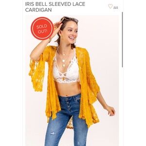 🌸 3/$15 Francesca Iris Bell Sleeved Golden Yellow Lace Kimono Cardigan